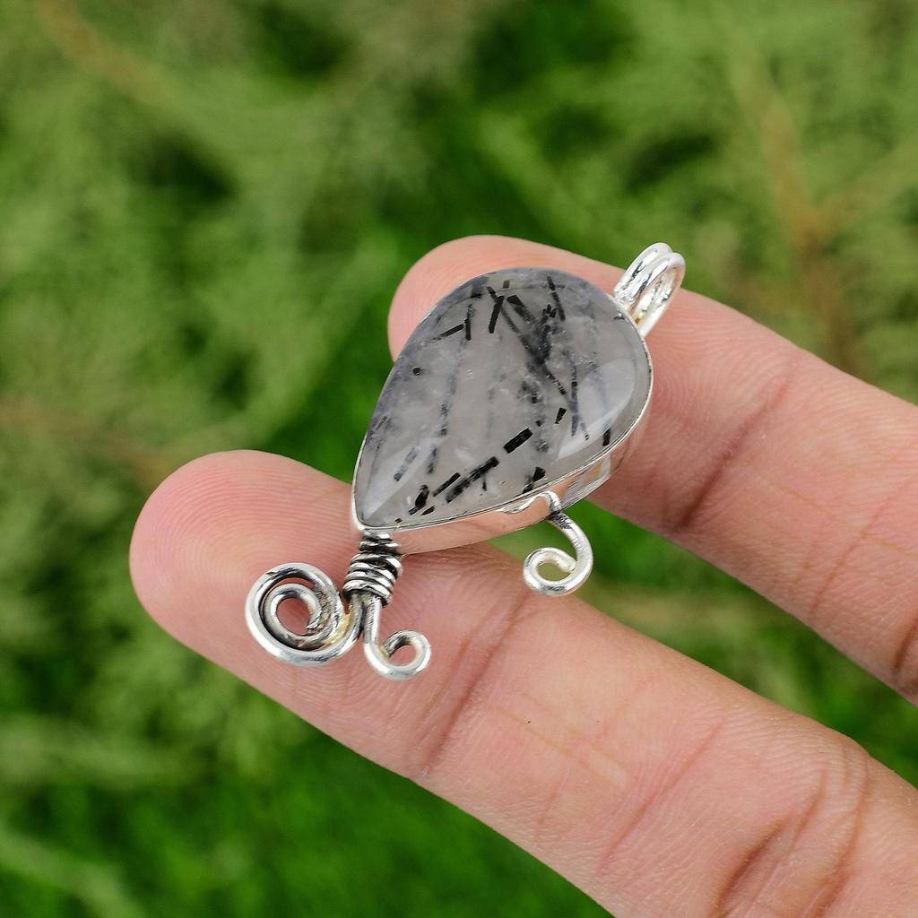 Daughters Day Deal Natural Black Rutilated Quartz Mother Pendant Sterling Silver