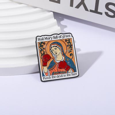 Gegrüßet seist du Maria Emaille-Pins Custom Schlag dem Teufel ins Gesicht Broschen Anstecknadeln Kleidung Lustiger Schmuck Geschenk für Kinder Freunde