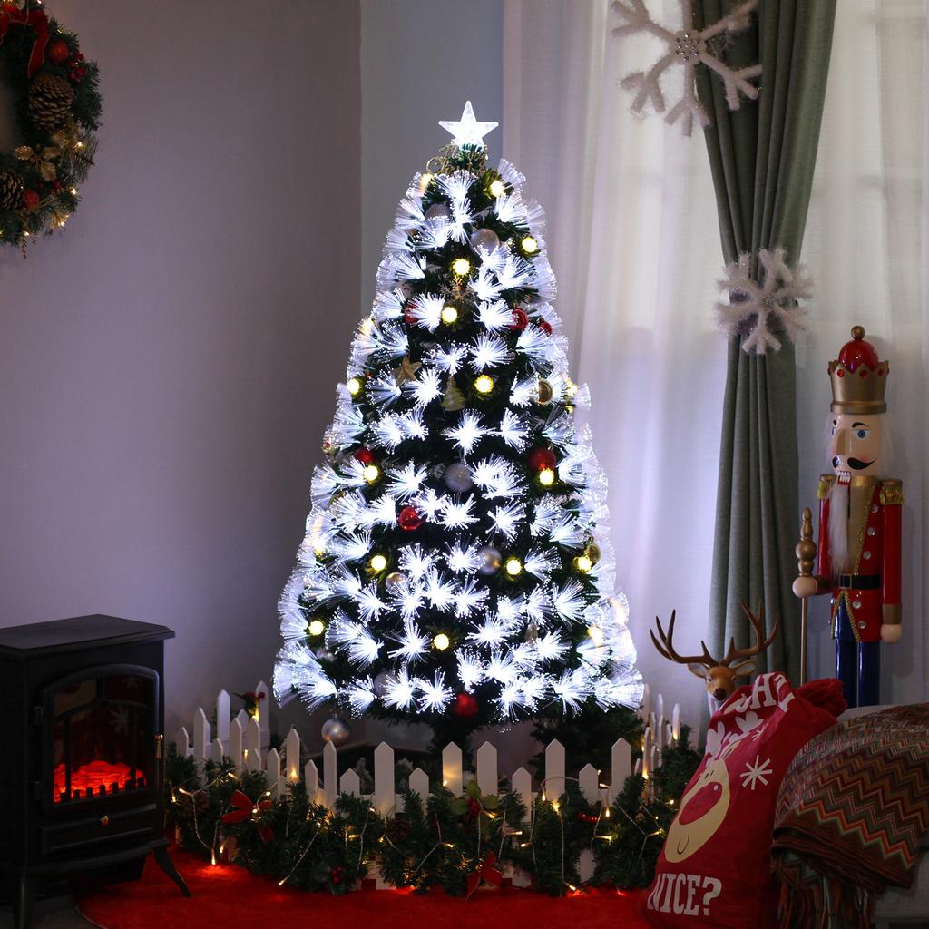 Artificial Christmas Tree with Lights, 120cm Tall, Fiber Optic LEDs + 20 Bulbs + Stand, 130 Branches, Star Topper, Shining Green
