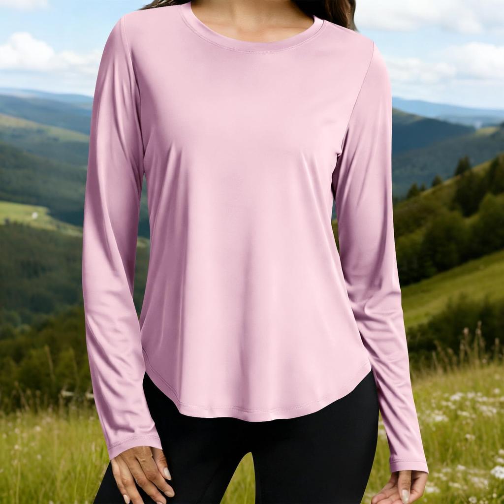 Women's Long Sleeve Breathable Athletic Pullover Loose Fit Round Neck Lightweight Yoga Top for Exercise Workout Running and Casual Wear