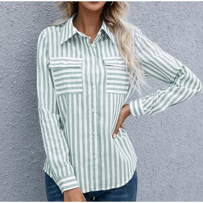 Women's Spring and Summer Striped Single Breasted Long Sleeve Shirt Women Elegant and Youth Woman Stylish Blouse