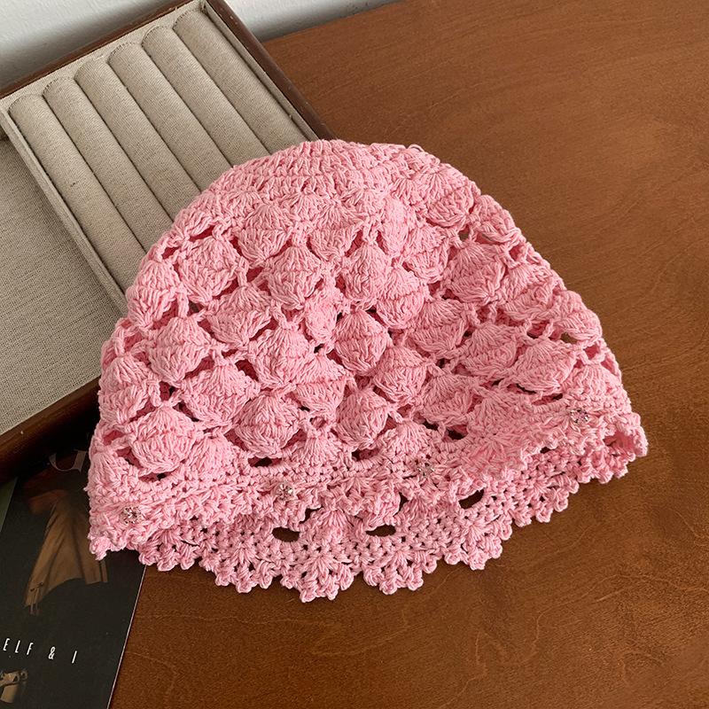 New Versatile Hat Hand Woven Head Hat for Women Spring Hollow Cold Hat Thin Stacked Hat Pullover Hat