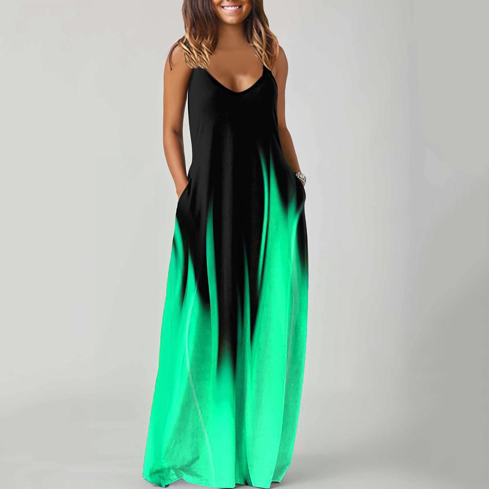 

Женское карманное платье с принтом, пляжные вечеринки, жилет для вечеринки, супер длинное платье без рукавов XXL зелёный