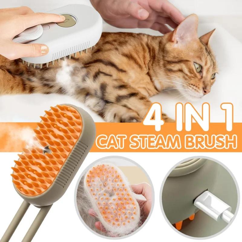 4 in 1 Steam Pet Brush Electric Spray Cat Dog Grooming Comb Massage Deshedding Loose Hair Removal No Bath