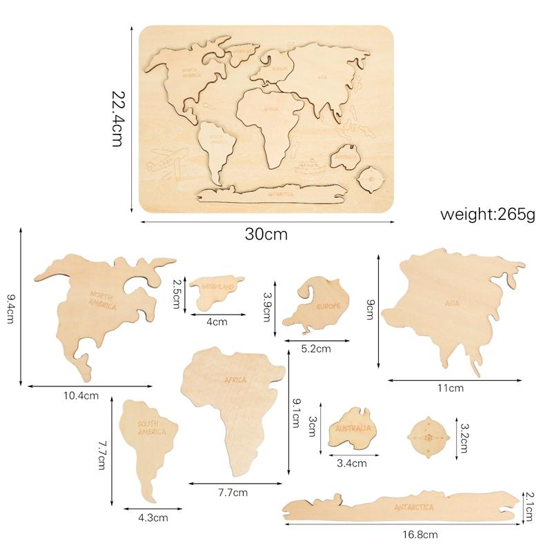 Kid Montessori Wooden Toy World Seven Continents Puzzle for Baby Early Education Geography Cognition Toys Children's Gifts