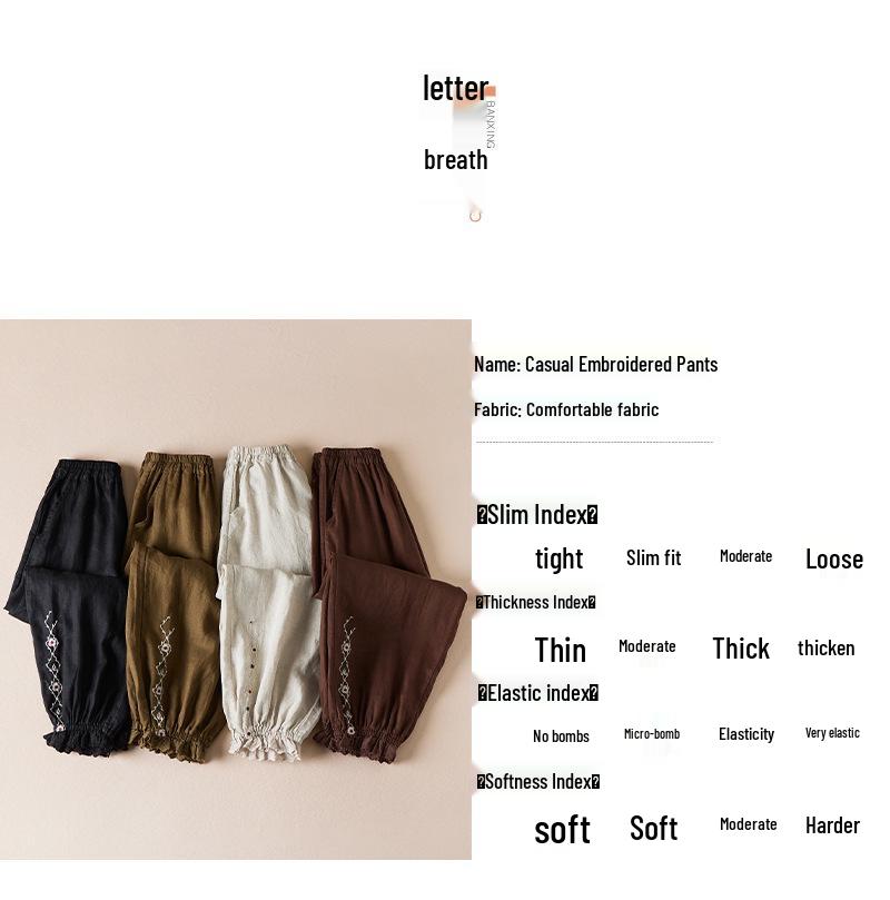 Women's Artistic Embroidery Cotton Linen Harem Pants - Slimming Casual Retro Style