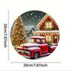 Charming Round Iron Wall Art Snowy Red Truck Christmas Wreath Home Garden Gift