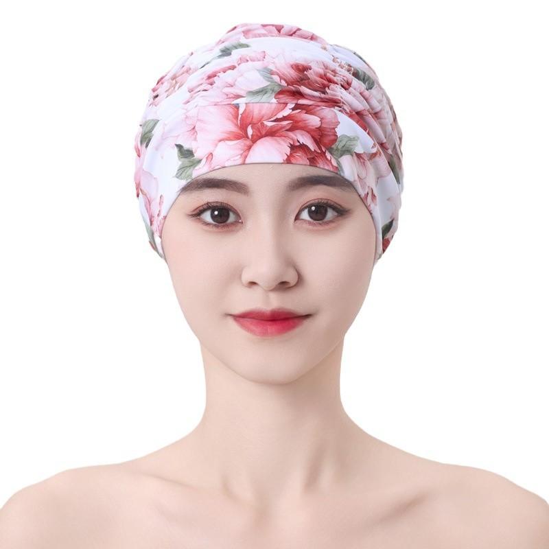 Damen Bunte Bedruckte Bandana Schwimmkappe Wasserdichtes Elastisches Material Langhaarfreundlich Schwimmen am Meer Strandzubehör