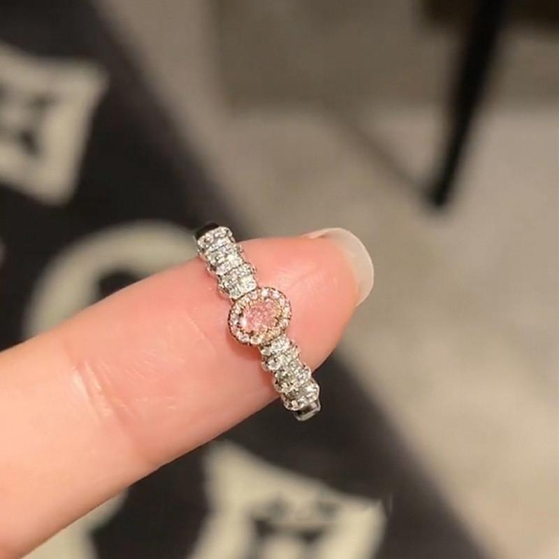 Highquality S925 Pure Silver Pink Zircon Ring For Women With Modern Geometric Style Perfect For Layering With Rings Other