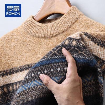 Men's Thick 100% Wool Jacquard Knit Sweater