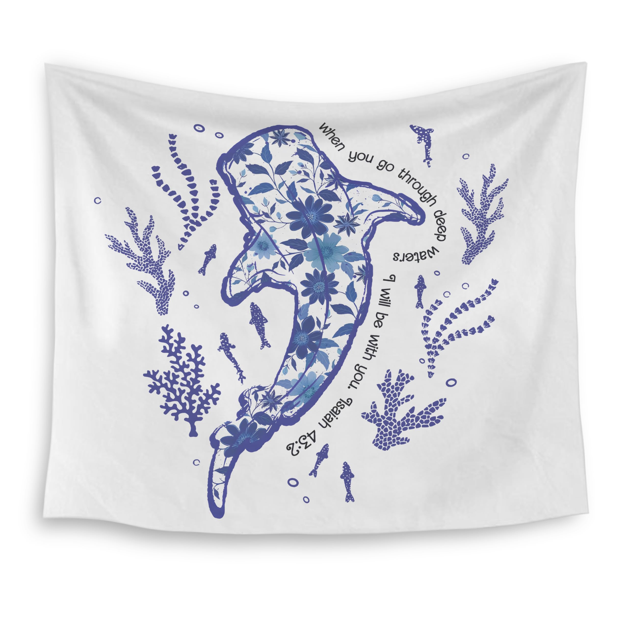 

Тканый гобелен с китовой акулой и христианскими мотивами Настенное панно с библейским стихом Религиозное настенное покрывало Декор для дома Спальни Гостиной Плоский Pr 74x94cm(29x37in)