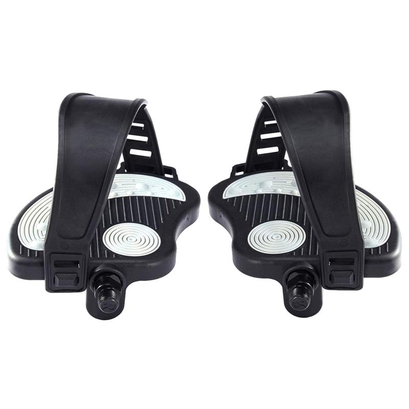 1 Pair 1/ 2 Exercise Bike Pedals with Strips, Stationary Recumbent Bike Pedals for Indoor Exercycle Bike, Spin Bike