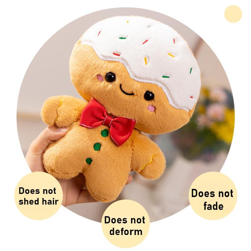 Kawaii Christmas Gingerbread Man Plush Toy Soft Gingerbread Man Stuffed Plushie with Strawberry Christmas Gift for Kids Adults