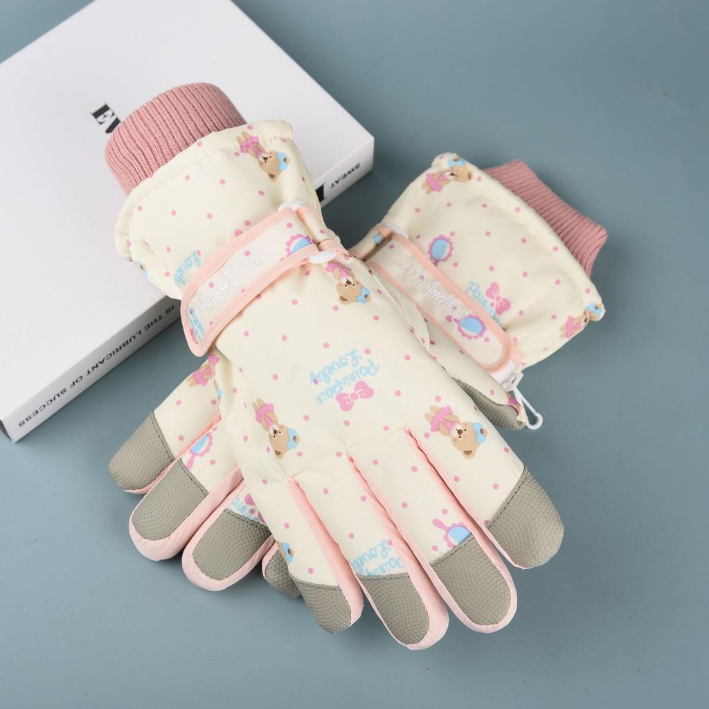 Winter gloves Sports outdoor bear female velvet thickened travel ski gloves, windproof and cold-proof warm gloves