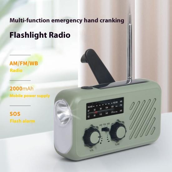 רדיו חירום עם פנס רב-תכליתי קומפקטי נייד אזעקת SOS פס AM/FM רדיו נטען באמצעות ידית סיבובית