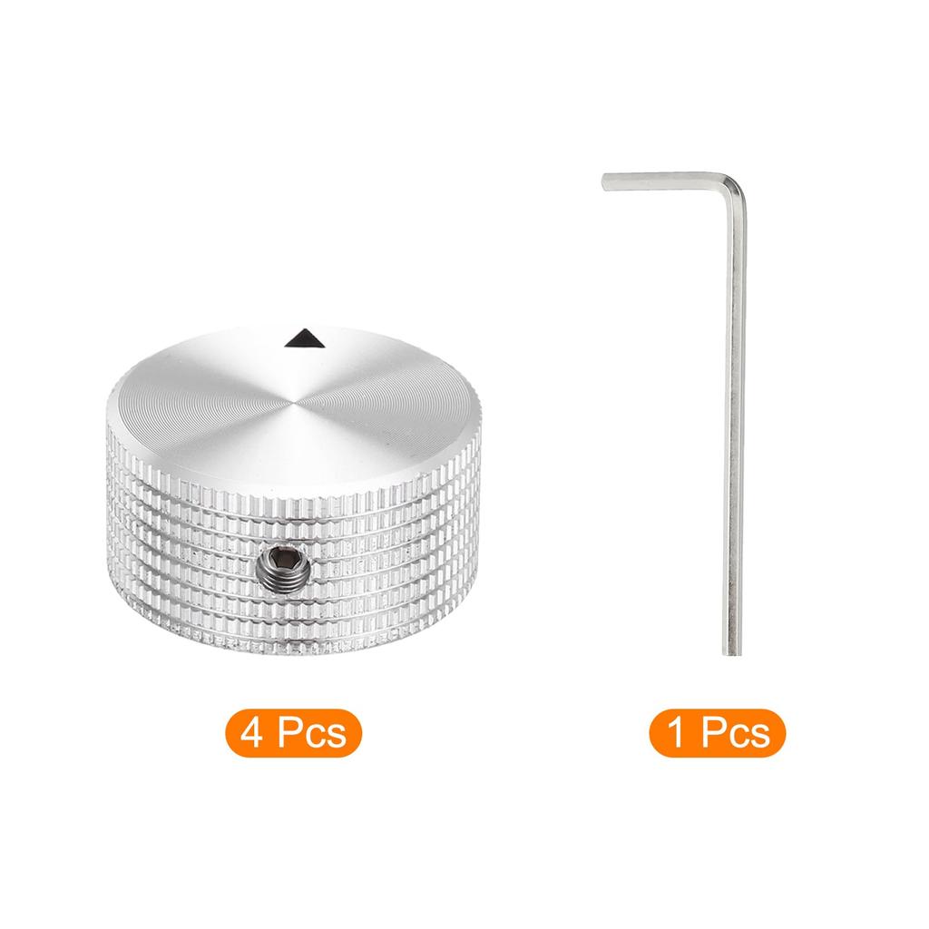 Uxcell Aluminum Potentiometer Universal Volume Tone Control Knob with Arrow Indicator for Guitar and Silver 4-Piece Knob, 1/4" (6mm) Bass, 5/8"