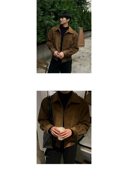 Men's Retro Lapel Jacket - Brown, Wrinkle-Resistant, Autumn/Winter Korean Commute Fashion