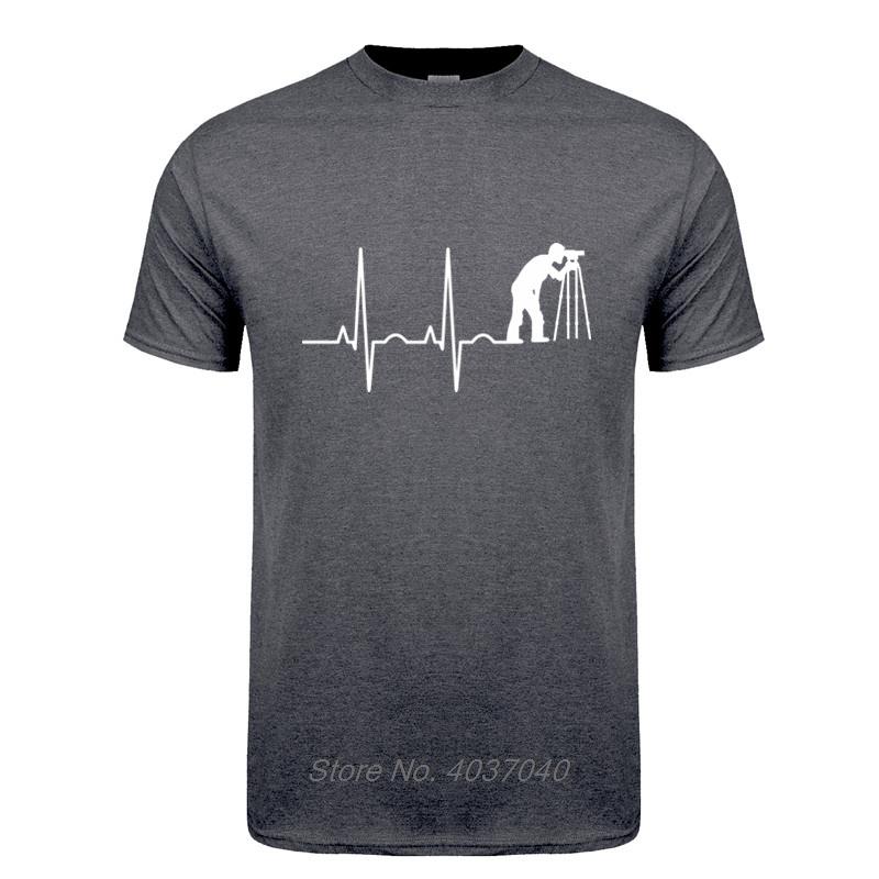 Heartbeat Of Land Surveyor Tshirts Summer Unisex Cotton Short Sleeve Land Examiner Cartogropher Oversized Tshirt Fitness Tees