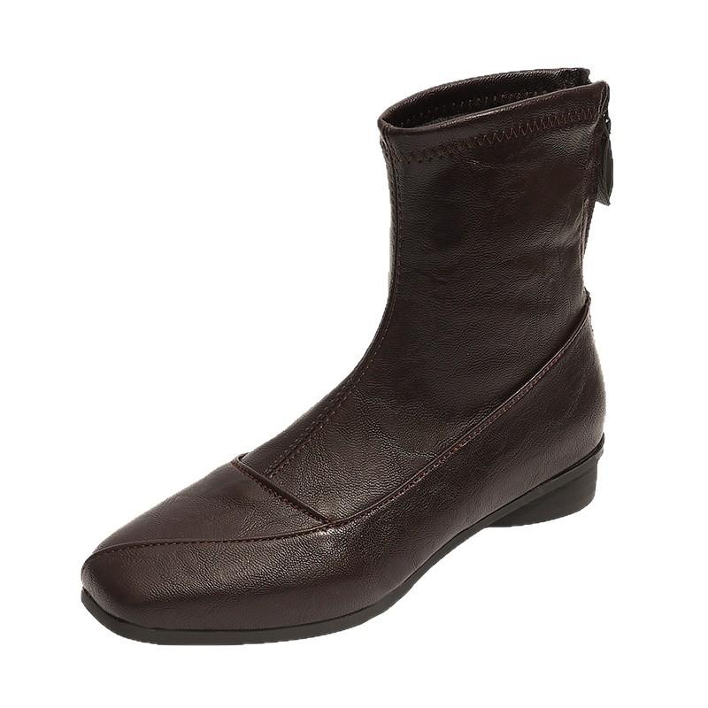 Square head rear zipper new thick heel versatile fashion Chelsea boots women's short boots short thin boots medium cloth