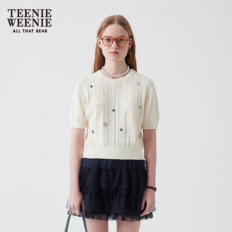 Teenie Weenie Bear Women's 2025 Summer Embroidered Short Sleeve Knit Top