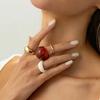 Salircon 4Pcs/Set Vintage Brown Transparent Resin Wide Rings Women Irregular Geometric Ring Autumn Winter Charm Jewelry Gift New