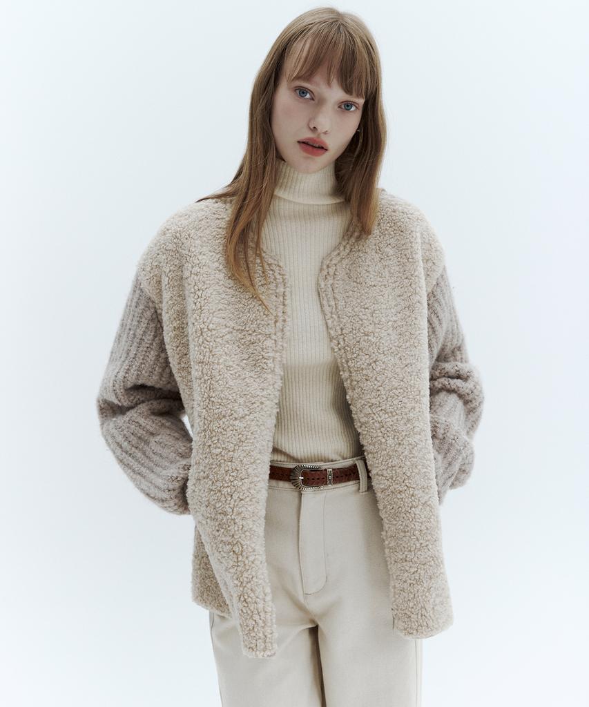 CITYBREEZE Alpaca Mix Zip-Up Knit_Beige