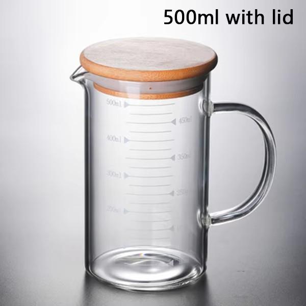 250/350/500/1000ml Glass Measuring Cup with Lid Heat-resistant with Scales Laboratory Beaker Handle Measuring Mug