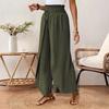 Women Pants Elastic Waist High Side Split Casual Pants Spring Summer Autumn Breathable Solid Color Loose Fit Wide Legs Trousers