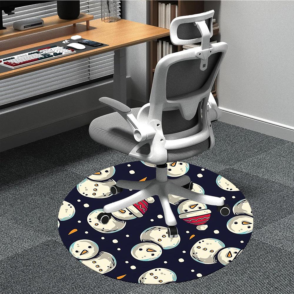 

1PC Snowmen Winter Office Round Area Rug, Mat Suitable For Office, Under Office Chairs Bedroom Living Room Home Decor, Room Deco 80cm