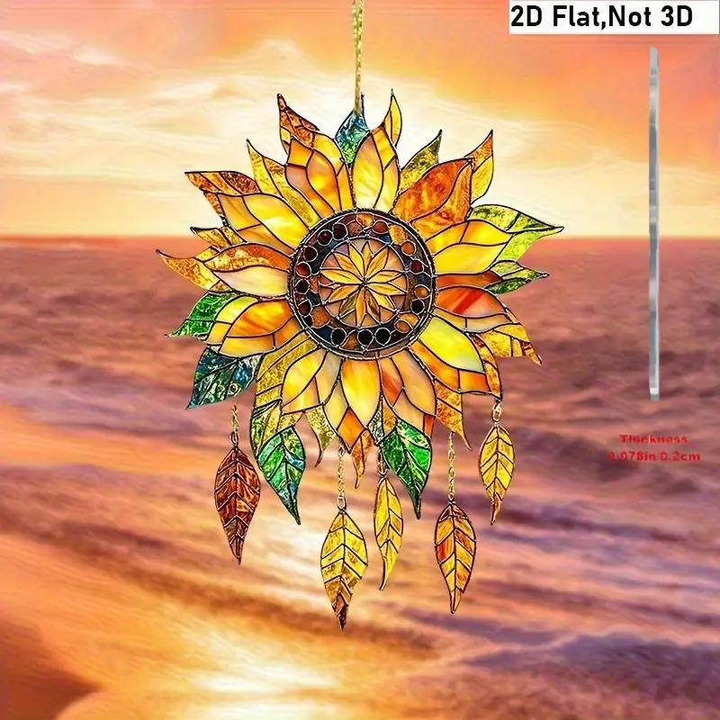 Vintage Sunflower Suncatcher 2D Acrylic Window Hanging, Sunflower Wall Decor for Kitchen Office Garden Decor, Sunflower Gifts