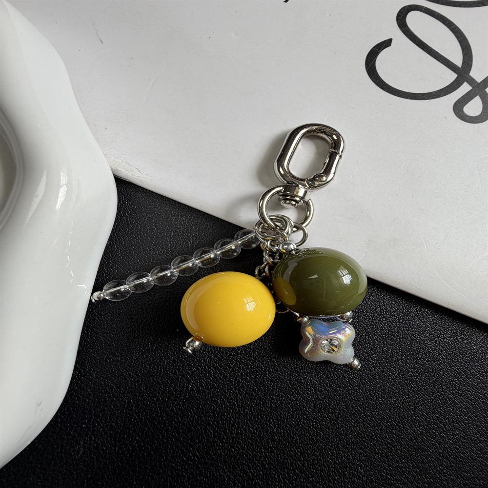 Niche Color Block Bead Pendant Keychain - Macaron Bag Charm