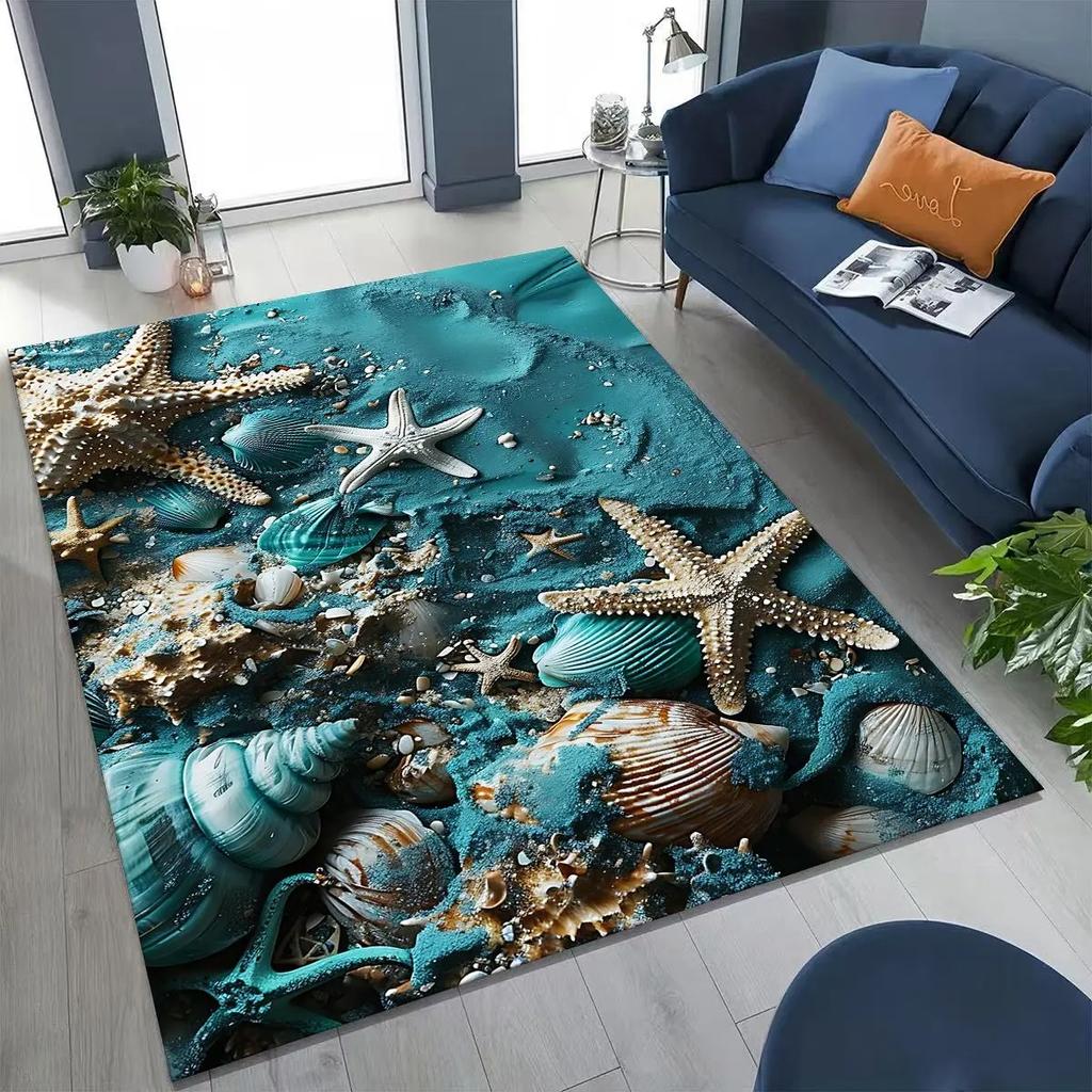 Strand Ozean Muschel Bedruckter Teppich Mehrere Größen Ozean-Themen Teppich Geeignet für Schlafzimmer Wohnzimmer Sofas Rutschfeste Bodenmatten