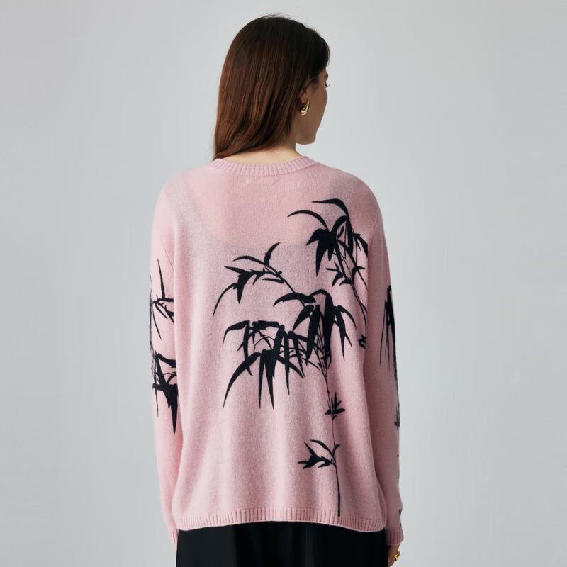 Paluopo Women's 100% Cashmere Ink Print Round Neck Cardigan