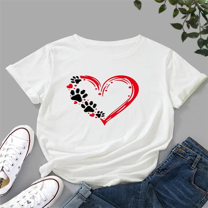 Summer Round Neck Printed Top Fashionable Casual Cute Short Sleeved Women's Pure Cotton T-shirts