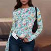 T-shirt à manches longues pour femme, mode décontractée, col rond, imprimé Noël