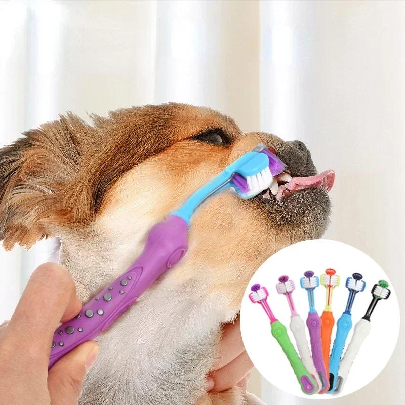 Three Sided Pet Toothbrush Three-Head Multi-angle Toothbrush Cleaning Dog Cat Brush Bad Breath Teeth Care Tool