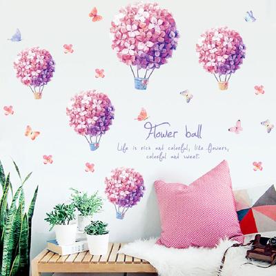 Creative Pink Purple Hot Air Balloon Wall Sticker Self Adhesive Wallpaper Decal for Bedroom Living Room Home Wall Decor