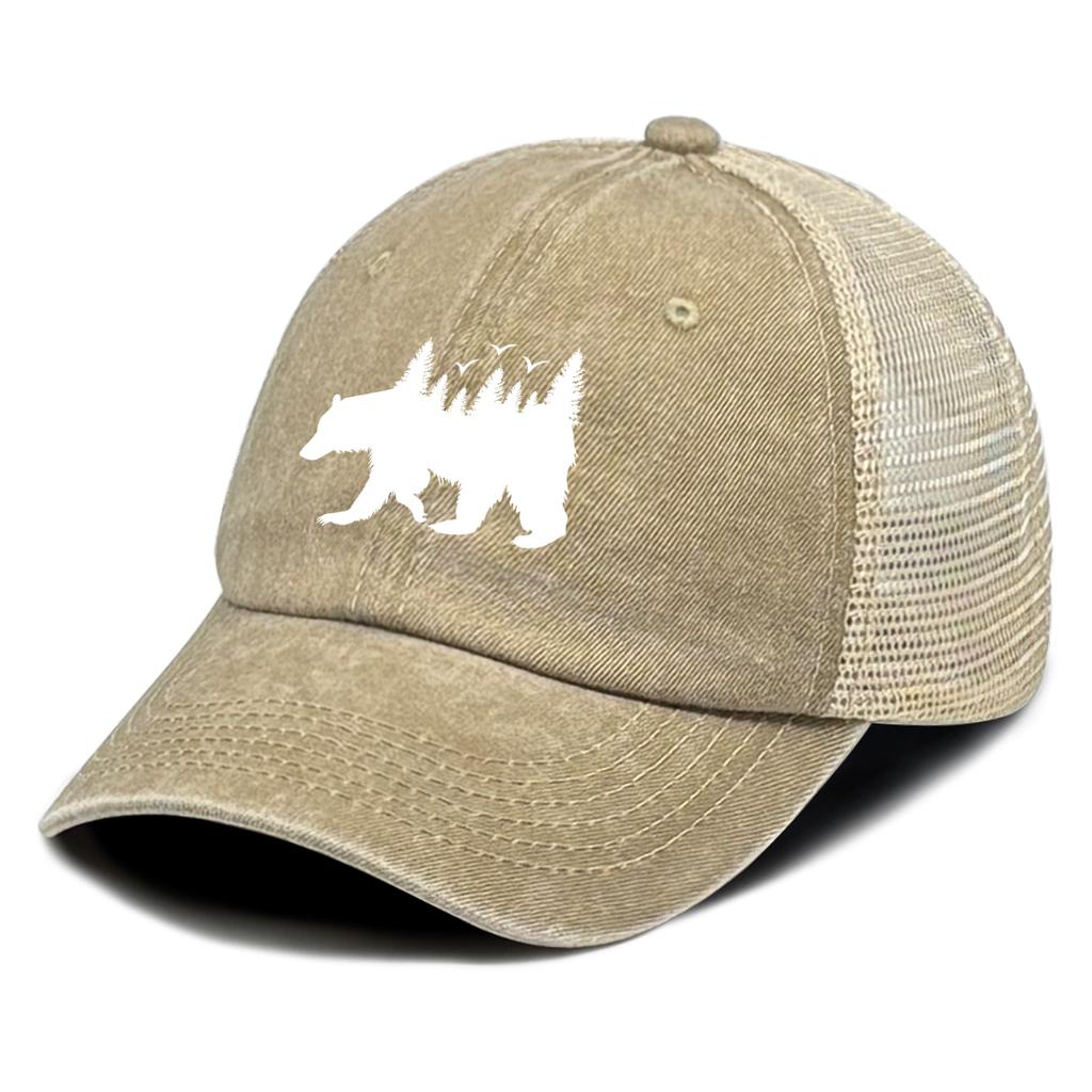 White Forest Bear Mesh Cap Adjustable Baseball Cap Hat For Woman Distressed Simple Snapback Trucker Hat Ideal Choice For Gifts