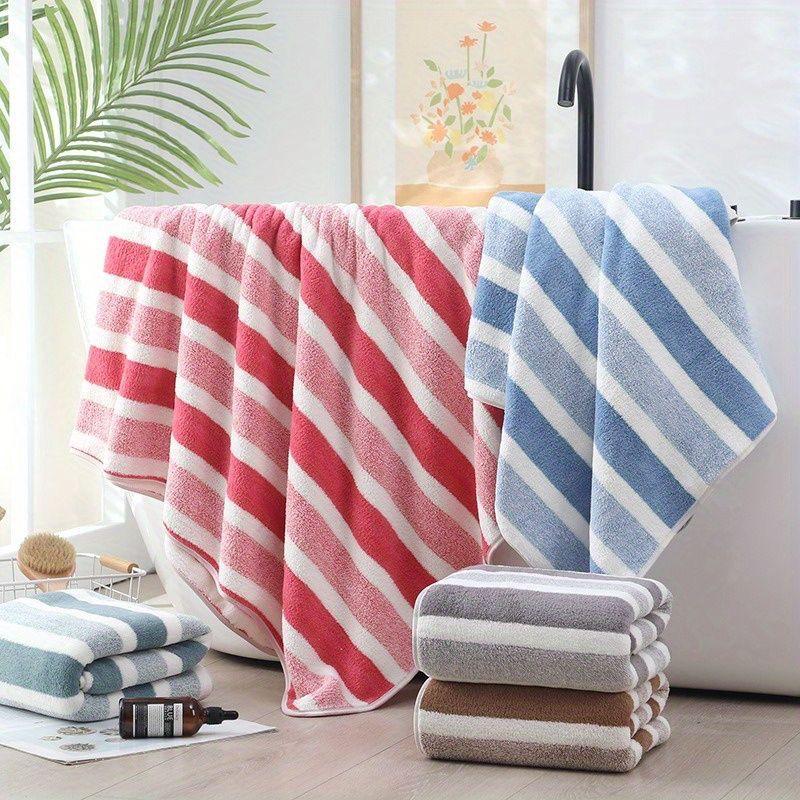 8-Piece Coral Fleece Bath & Face Towel Set with Wide Stripes - Adult Size