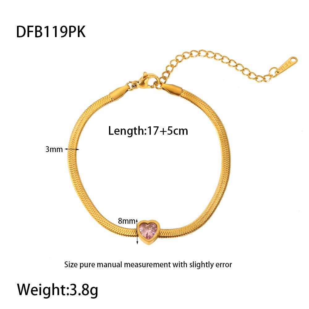 

18K Gold Plated Snake Chain Bracelet with Green, White, and Pink Heart Zircon for Women