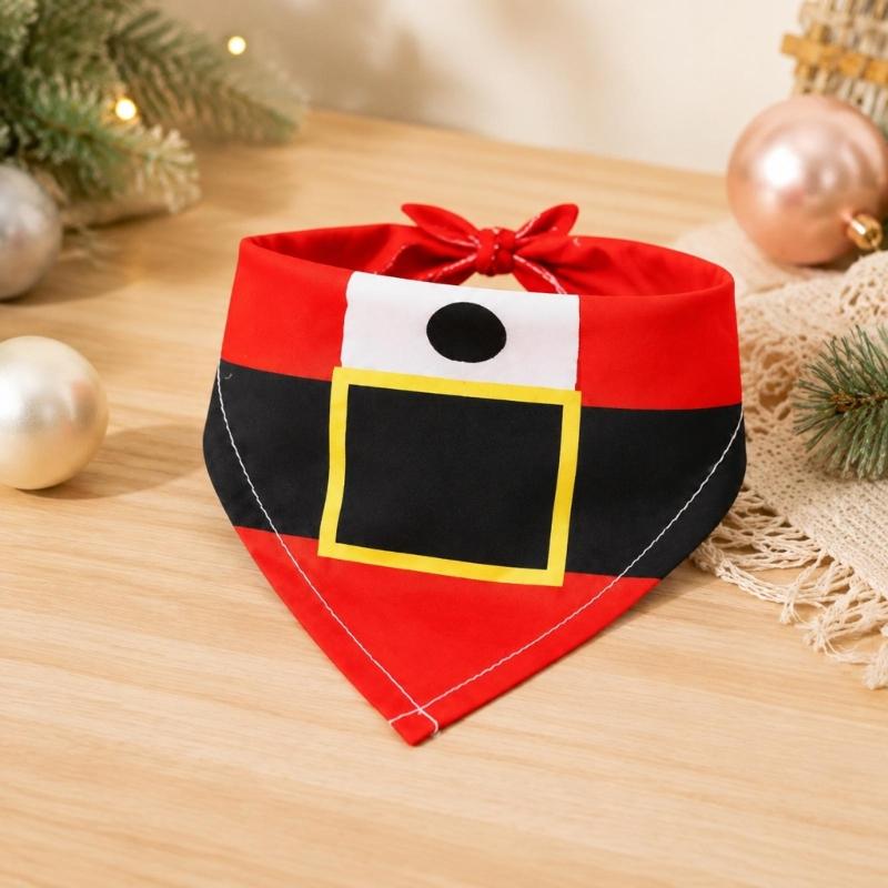 Holiday Pet Neckwear, Soft Christmas Neckerchief Cartoon Printed Dog Scarf Collar for Picture Days, Party Wear and Seasonal Style