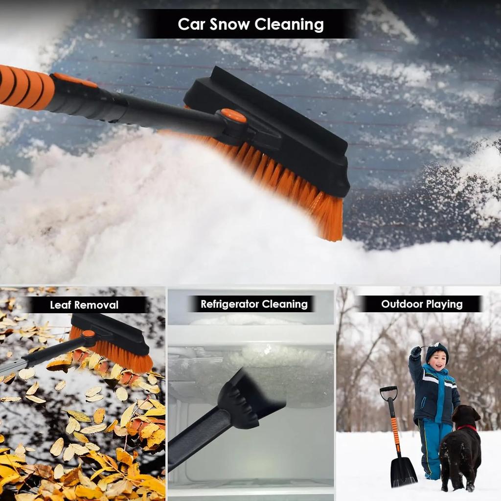 3 In 1/5 In 1 Car Snow Kit W/Ice Scrapers for Car Windshield Telescoping Foam Grip 270° Pivoting Snow Brush for Car Truck SUV