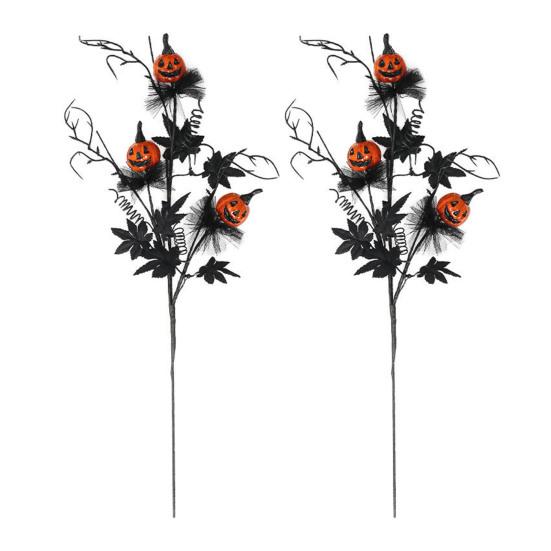 Artificial Halloween Stem Faux Curly Willow Branch with Pumpkin And Black Maple Leaves Gothic Fake Twig Picks for Vase DIY Home Decor