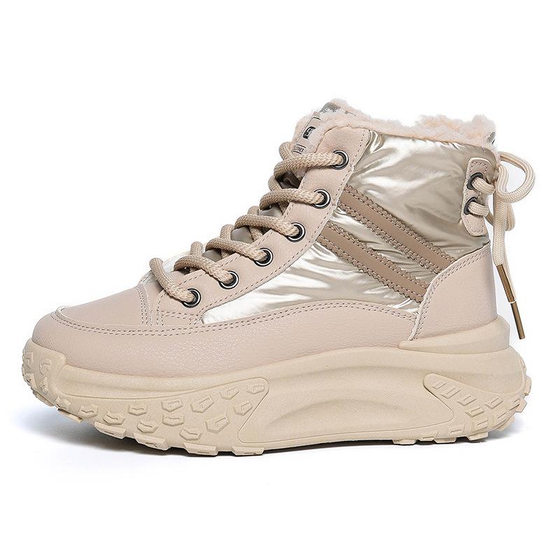 Fleece High-top Windproof Boots for Women's 2025 Winter New Student Ins Warm Casual Platform Cotton Shoes