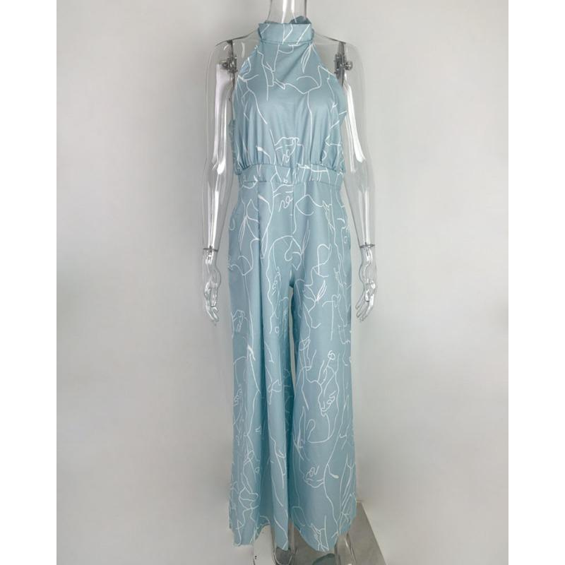 Sommer-Overall für Damen mit bedruckter Taille und Krawatte, ärmellos, lässige Mode