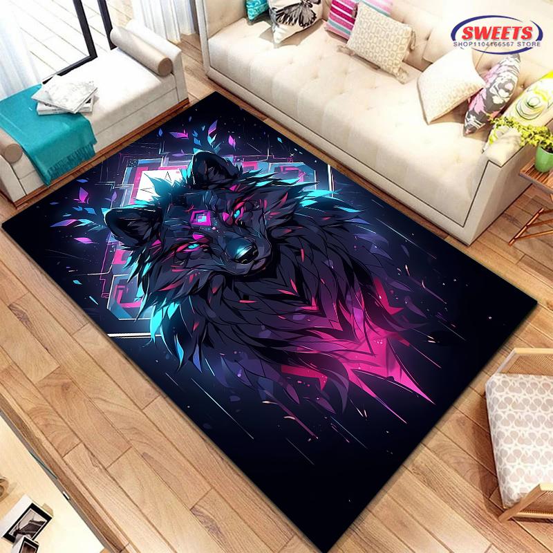 3D HD Printing Brave Wolf Carpet for Living Room Bedroom Hallway Long Strip, Anti-slip Soft Area Rug Sofa Doormat Home Decor Mat
