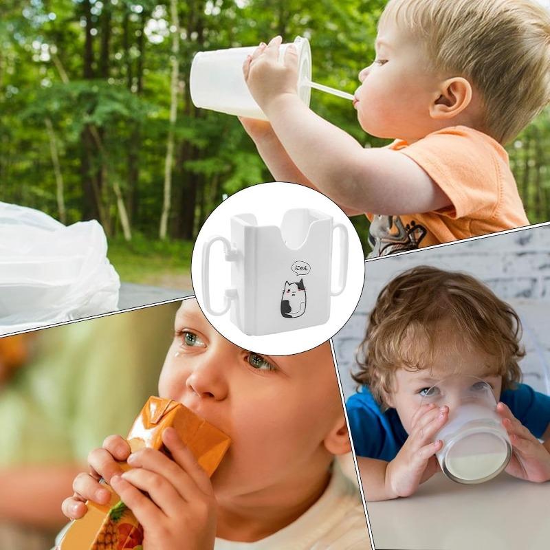 Klämsäker hållare för barnmatsförpackningar för småbarn, barn, nyfödda juiceboxar, drycker, äppelmos, snacks med lättgreppshandtag