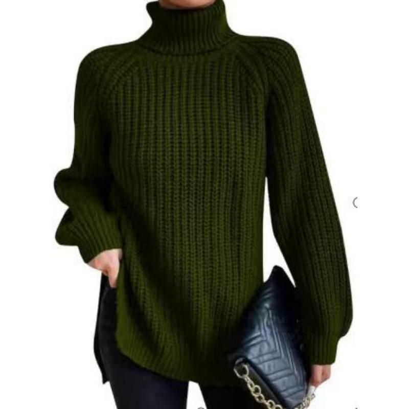 Women's Fashion Casual Fall Winter Solid Color Print Long Sleeve High Neck Sweaters