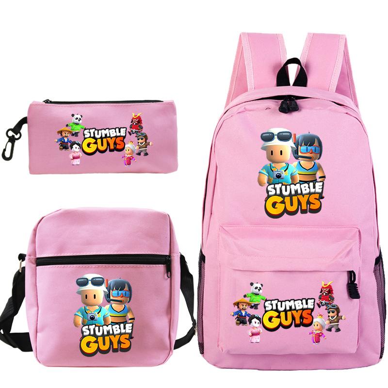 New Stumble Guys Game Merchandise Printed Student Backpack Three-piece Set Boys and Girls School Bag Set