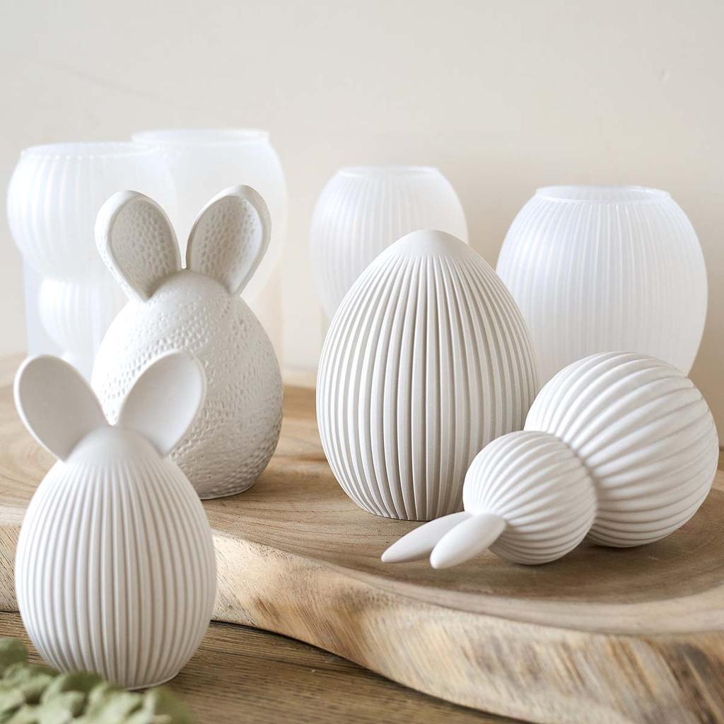 3D Streifen Kaninchen Silikon Kerzenform DIY Osterei Hase Aromatherapie Seifenformen Gips Harz Handwerk Herstellung Zubehör Heimdekoration